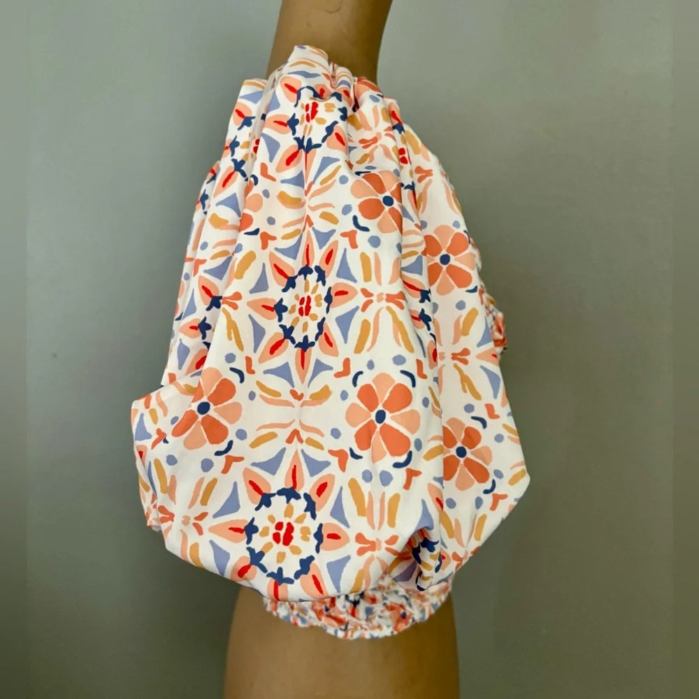Anthropologie DOLAN Off The Shoulders Textured Floral Top Puff Sleeves Small